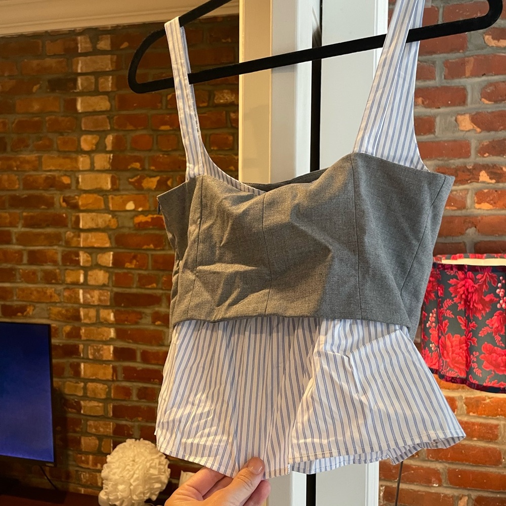 Zara Gray and White Striped Tank Top